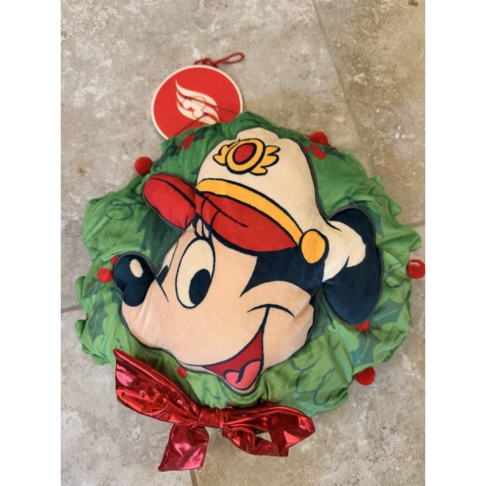 Disney Cruise Line DCL Captain Minnie Mouse Wreath Throw Pillow w/Magnet